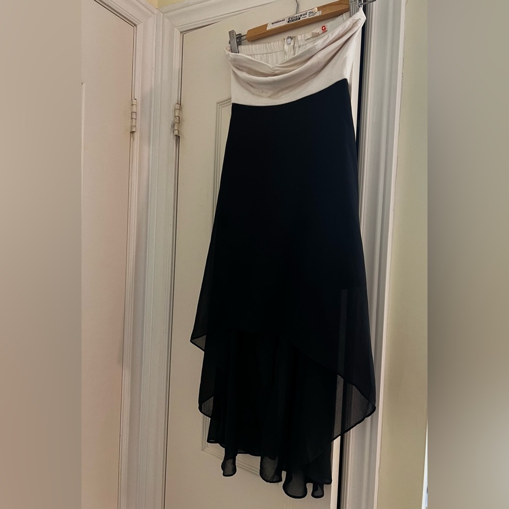 G by Guess Strapless White & Black High Low Dress